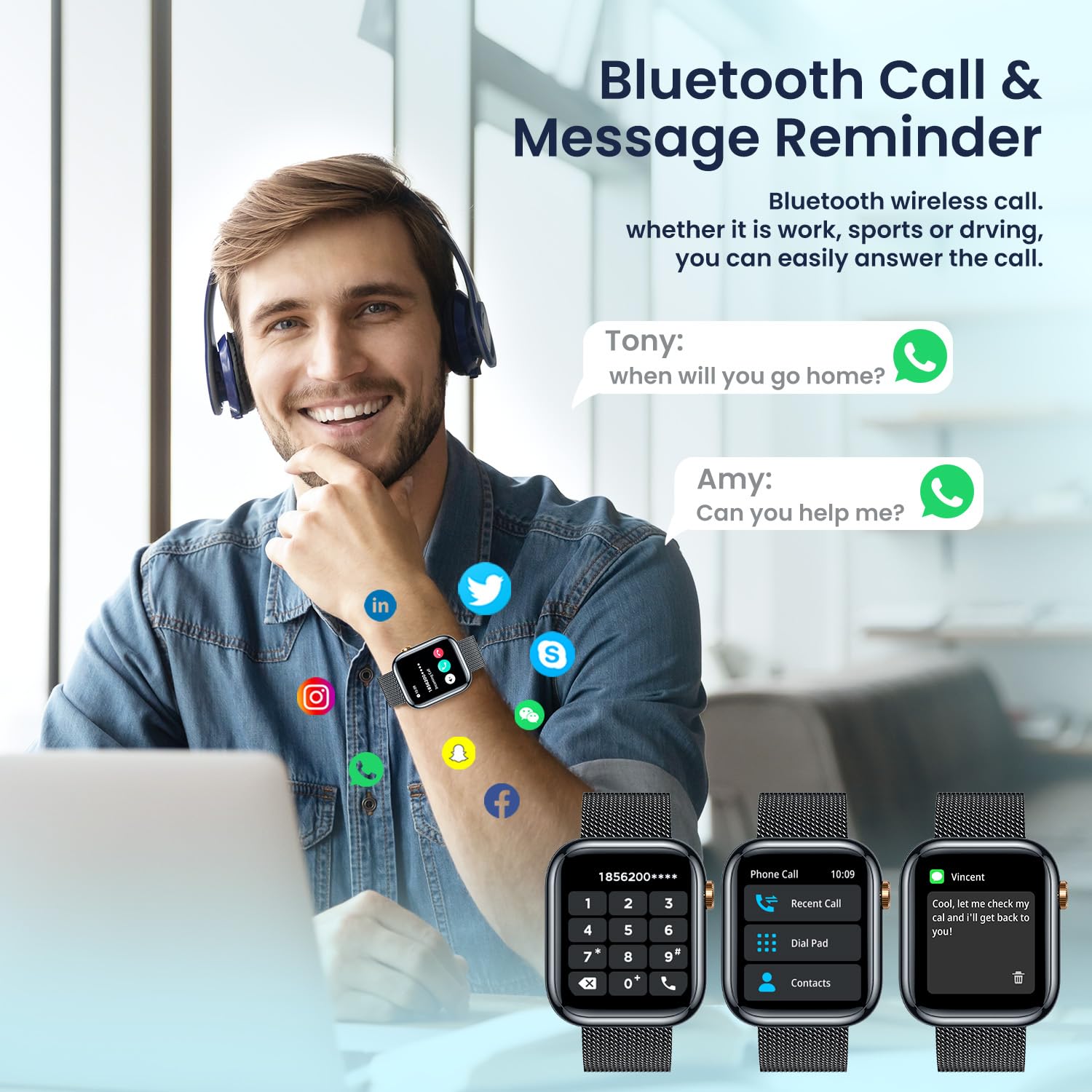 Orologio Smartwatch Donna Fitness Watch: Nera Smartwatch Donna Chiamate Contapassi Sanguigna Pressione Impermeabile Polso Cardiofrequenzimetro Sport 1,83" Touchscreen Metallo Cinturino per Android iOS