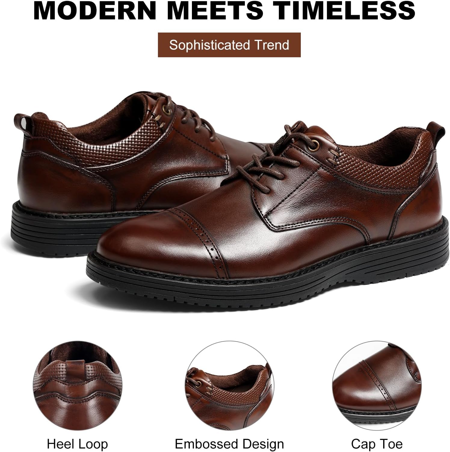 Mens Dress Shoes Genuine Leather Lace Up Cap Toe Casual Oxford Shoes Comfortable Business Formal Derby Dress Sneakers for Office Wedding Church - Image 6