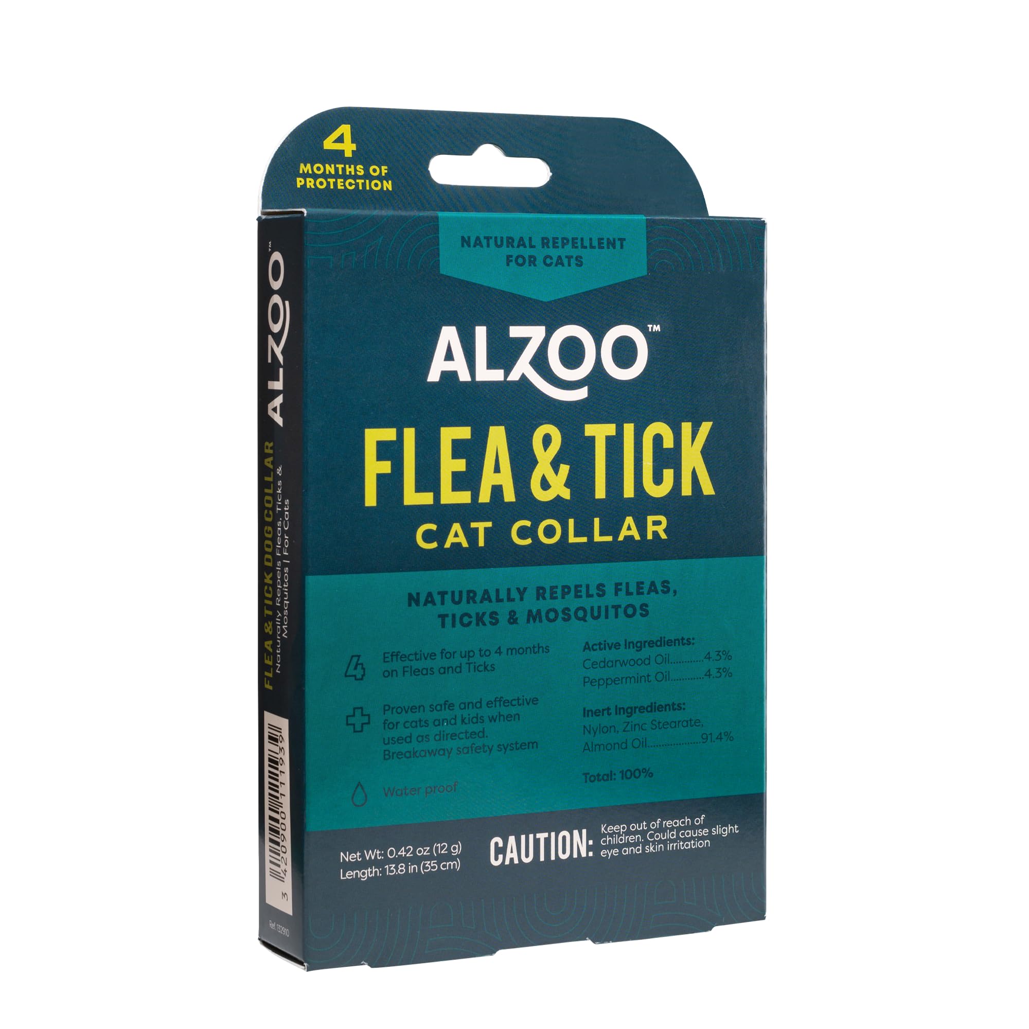 ALZOO Collare naturale per gatti antipulci e zecche, aiuta a respingere pulci, zecche e zanzare, principi attivi a base vegetale, senza ftalati e PVC, protezione fino a 4 mesi, singolo