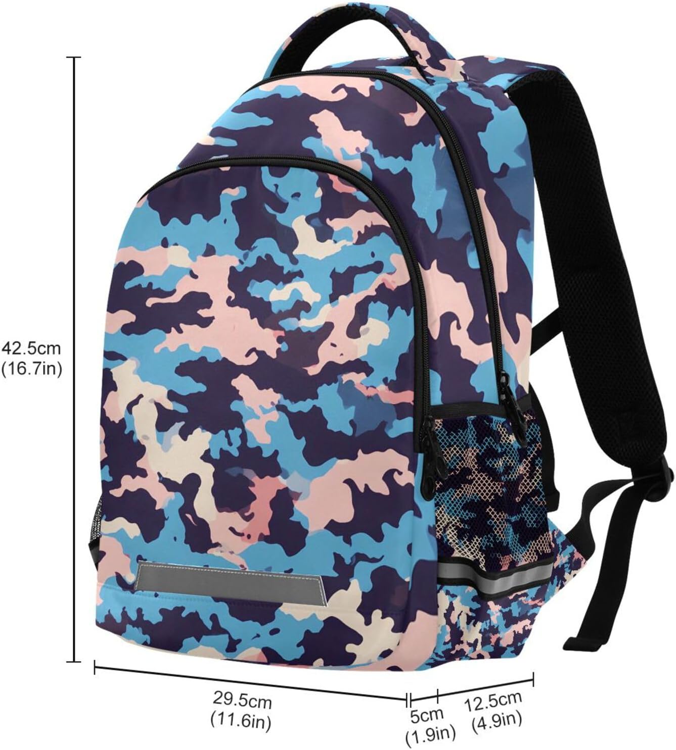ALAZA Teens School Backpack Blue Pink Camouflage Pattern Laptop Backpack with Reflective Strap, Travel Backpack Casual Daypack for Elementary Primary middle Bookbag