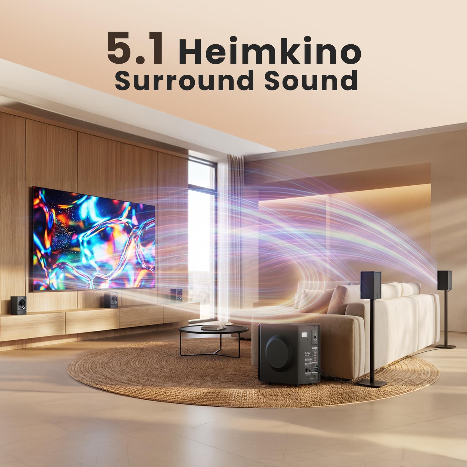 Bobtot Surround Sound System Heimkinosystem – 800W Spitzenleistung, 16,5-cm-Subwoofer, 5.1 soundsystem-Lautsprecher, ARC, optischer AUX, Bluetooth US-zu-EU-Netzsteckeradapter im Lieferumfang enthalten