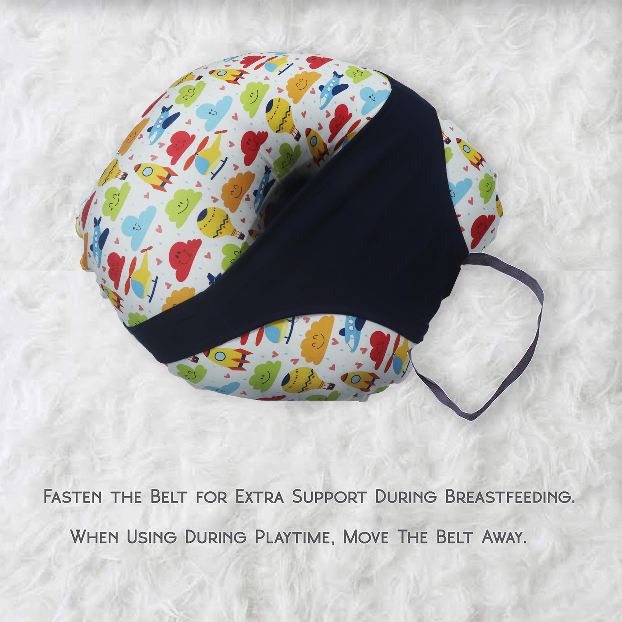 Kradyl Kroft 5in1 Baby Feeding Pillow with 100% Cotton Removable Cover | Breastfeeding Pillow | Nursing Pillow with Belt and Hoop (Travel Times) 2