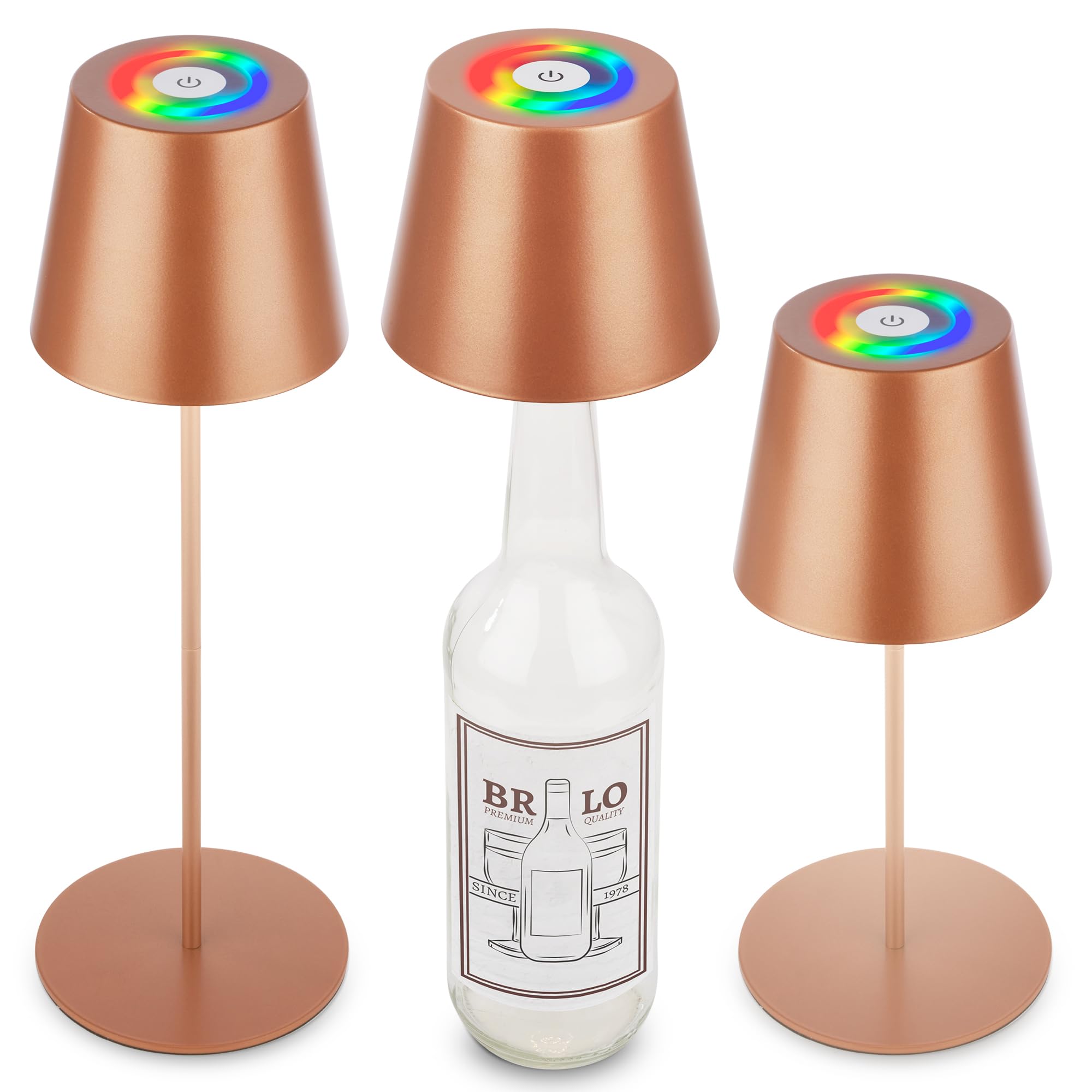 BRILONER - 3-in-1 RGBW Wireless LED Table lamp IP44 with Touch, dimmable, Replaceable Battery & Light Source, Bedside lamp, Reading lamp, Camping lamp, Table Light, Battery lamp, 36x12 cm, Bronze