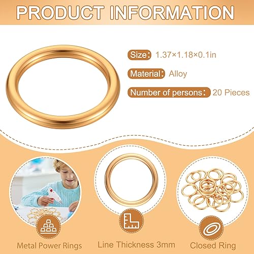 Miniatura 2 de 20 anillos dorados de juguete, anillos de metal, figuras de juego, anillos de atrapasueños con bolsas de organza con cordón (dorado, 1.18 x 1.2