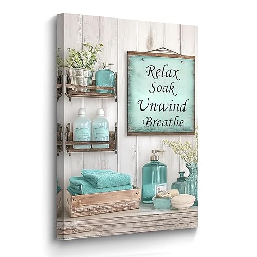 BJYCHG Teal Bathroom Wall Art Turquoise Wall Decor Rustic Bathroom