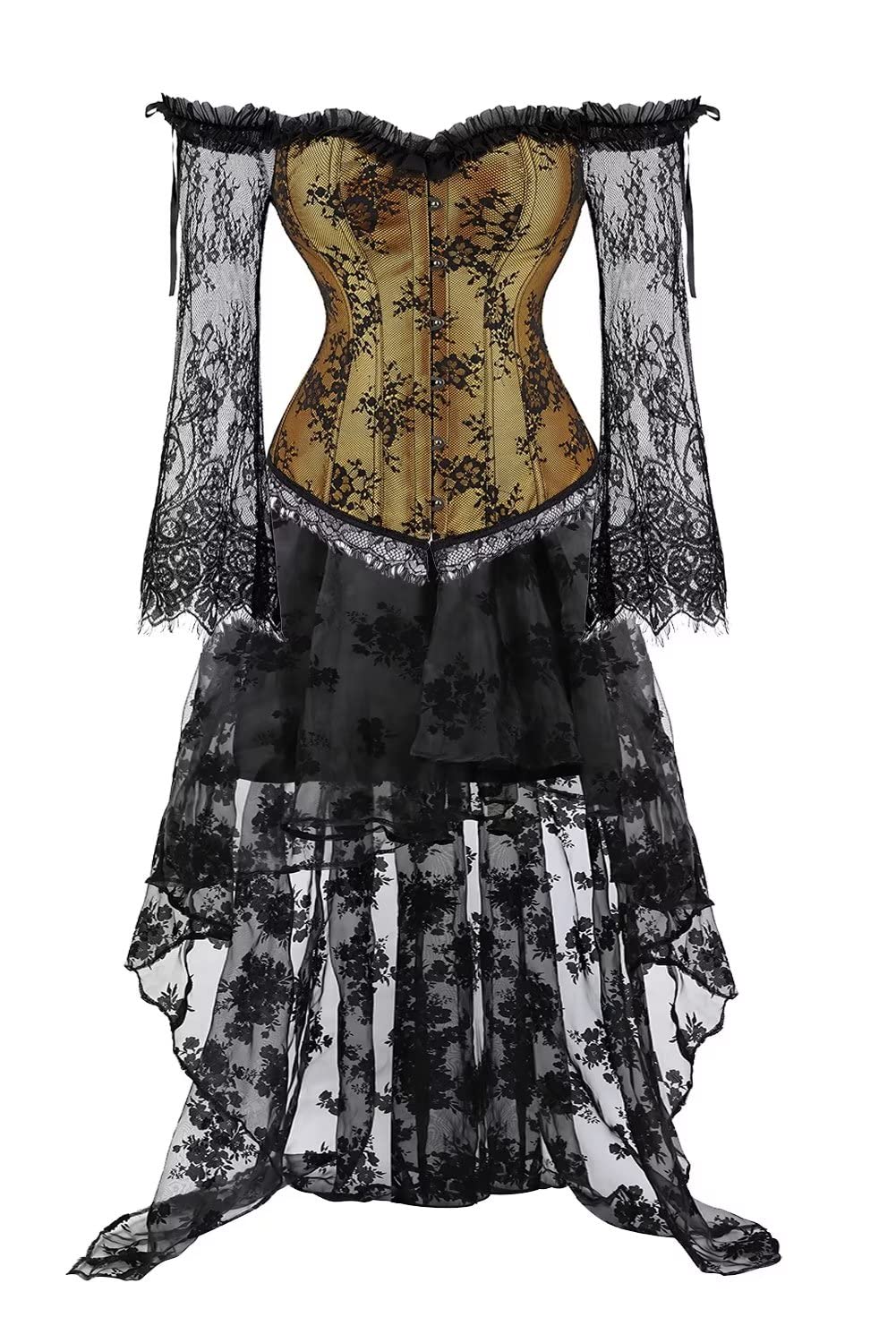 Jutrisujo Corset Bustier Jupe robe tutu Femme Sexy Ensembles de lingerie Dentelle avec Floral Guêpière Déguisement Gothique mariage