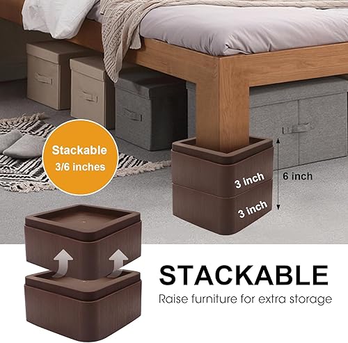 Miniatura 3 de MYMULIKE Elevadores de cama, elevación de hasta 3 pulgadas, elevadores de sofá resistentes de 6000 libras, elevadores apilables de 369 pulgadas,