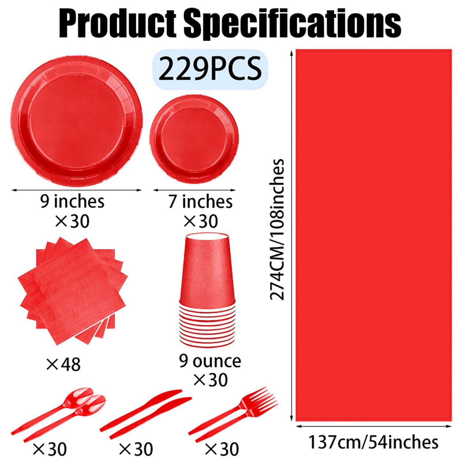 Red Party Plates, Cups & Cutlery Set - 229pcs -2