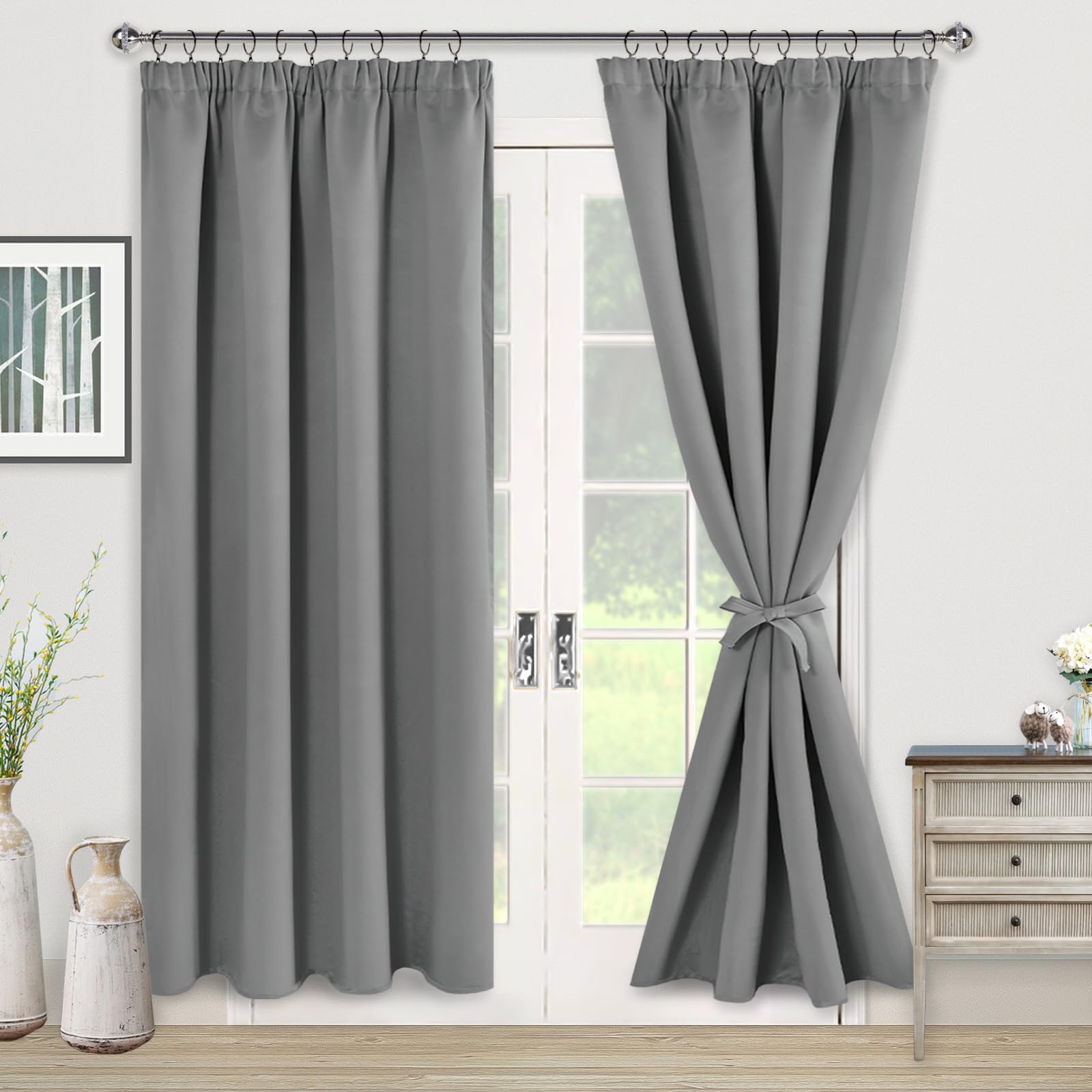 JIUZHEN Vorhang Blickdicht Gardinen kräuselband Verdunklungsvorhänge Gardinen Wohnzimmer Vorhänge Schlafzimmer Thermovorhang Grau H183 x B167 cm 2er Set