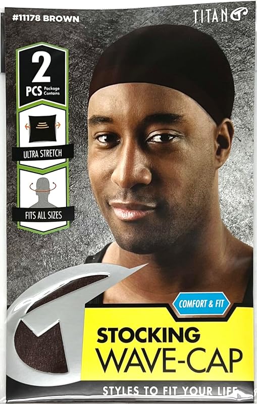 Titan Touca Wave Cap de Meia para Cabelo, Marrom, Pacote com 2