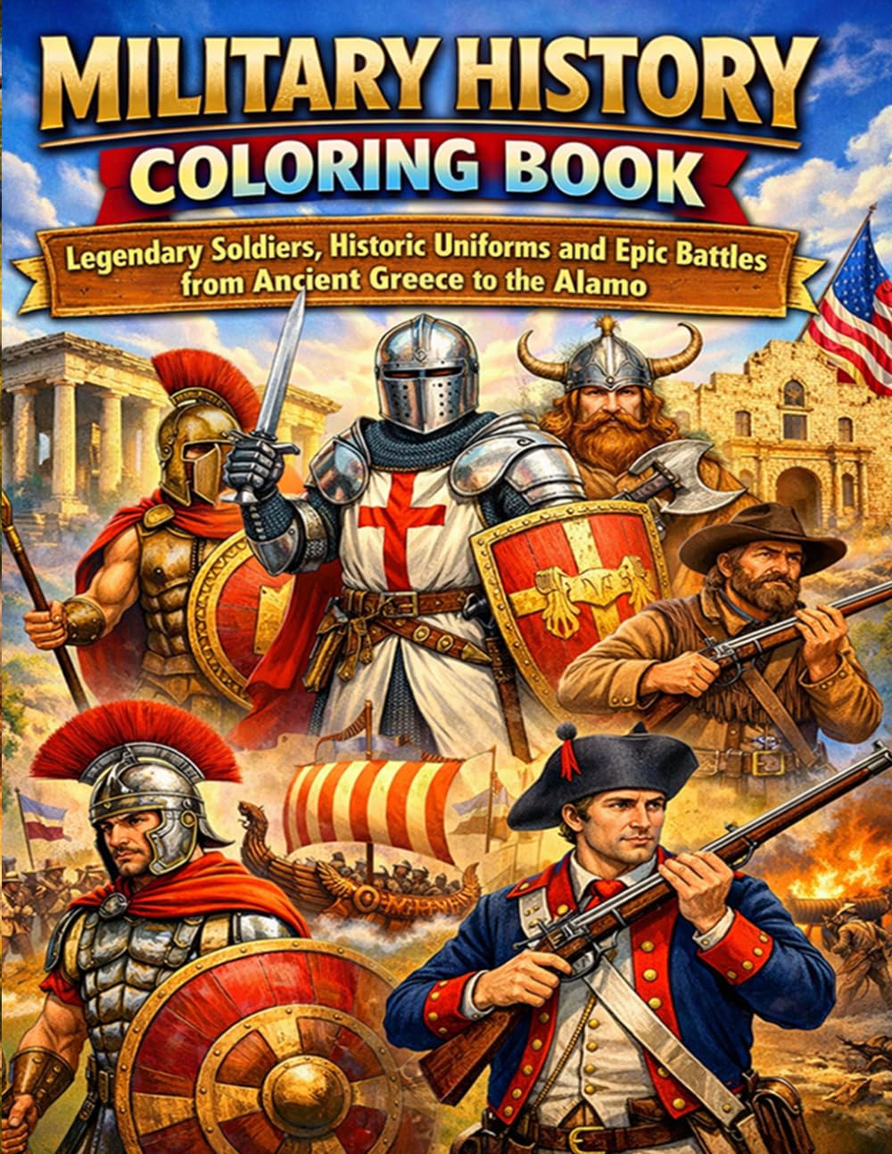 Military History Coloring Book: Legendary Soldiers, Historic Uniforms and Epic Battles from Ancient Greece to the Alamo: A Fascinating Coloring ... Warriors Historic Armors and Famous Battles