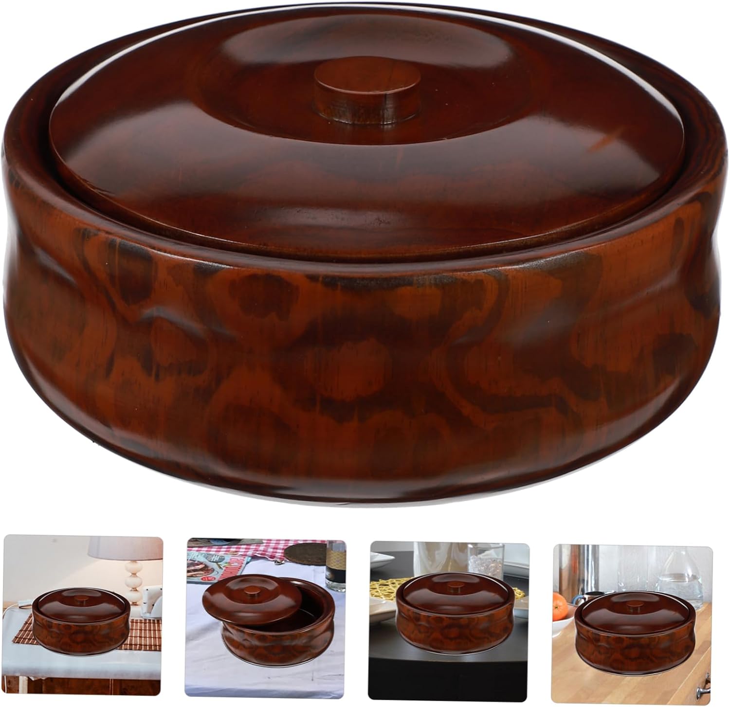 Amosfun Wooden Snacks Bowl with Cover Fruit Holder for Home and Store Use Coffee Tone Protective Lid Snack Box Easy to Clean