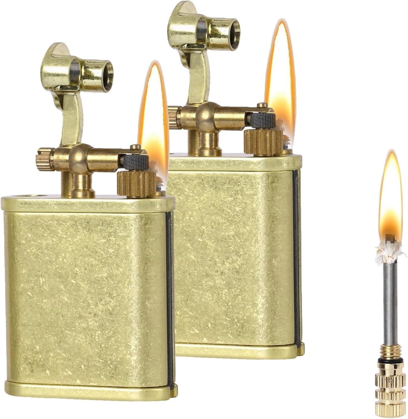 2-in-1 Permanent Match Lighter, Reusable, Retro-Style Lift-arm Kerosene Lighter, Perfect for Camping and Hiking.(2pcs Gold)