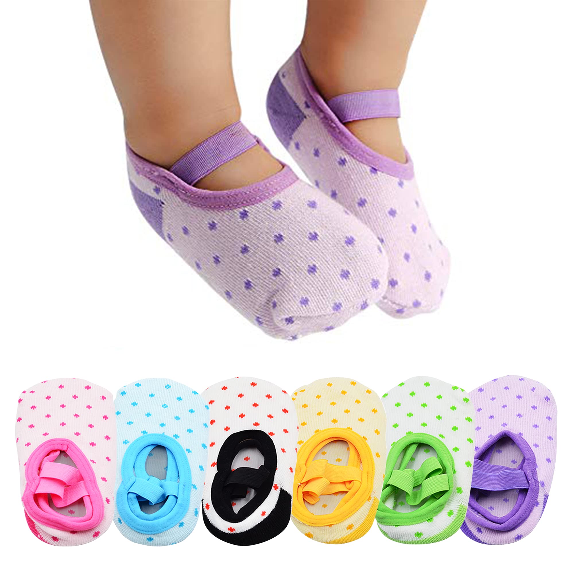 Ashtonbee Toddler Ballet Socks with Grip 6 Pairs, Non-skid Slipper Socks for Kids, Machine-washable Toddler Grip Socks and Baby Socks for 9-32 Months
