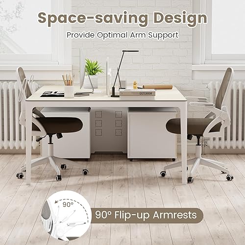 Miniatura 8 de COSTWAY Silla de oficina, cómoda silla giratoria de escritorio con altura ajustable y reposabrazos abatibles, sillas ergonómicas de malla para