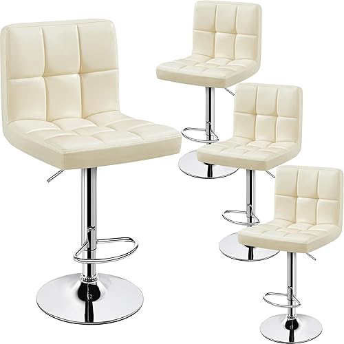 Miniatura 30 de Yaheetech Juego de 4 taburetes de bar giratorios de piel sintética, sillas de mostrador ajustables en altura, taburetes modernos con respaldo para
