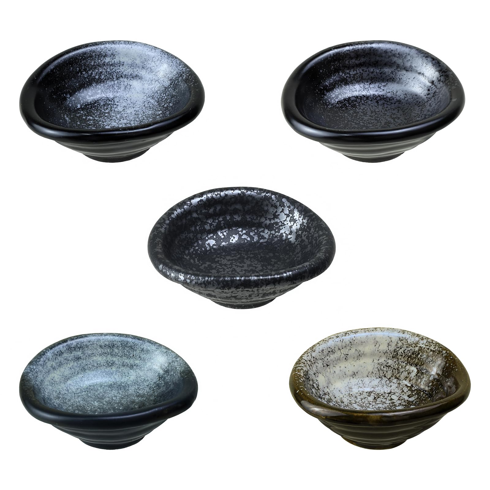 Colias Wing Juego de 5 cuencos de porcelana multiusos de 3.5 pulgadas, estilo retro, color negro, para condimentos, salsa de soja, juego de 5