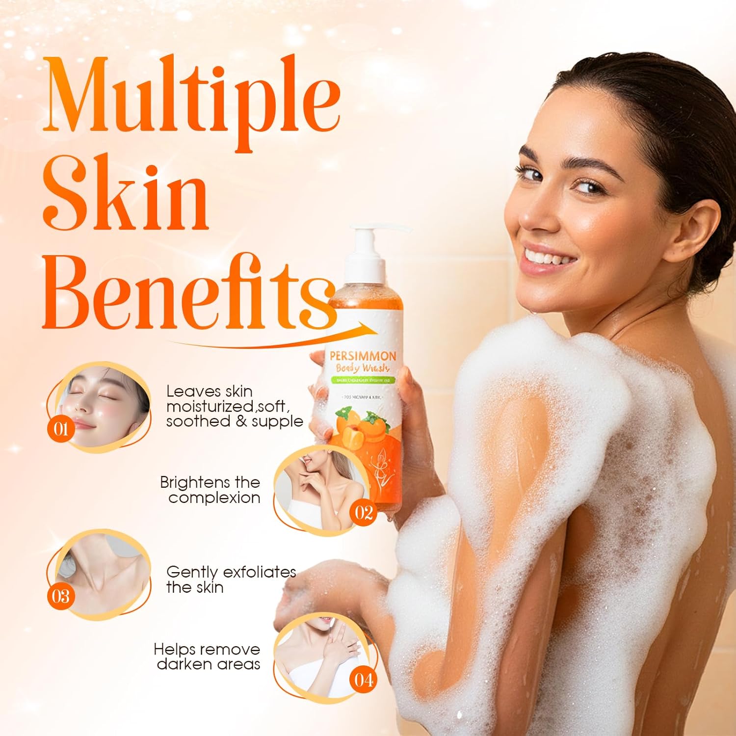 Persimmon Soap Set for Old People Smell, Natural Persimmon Bar and Body Wash, Extreme Odor Control, Sensitive and Mature Skin (1 set)