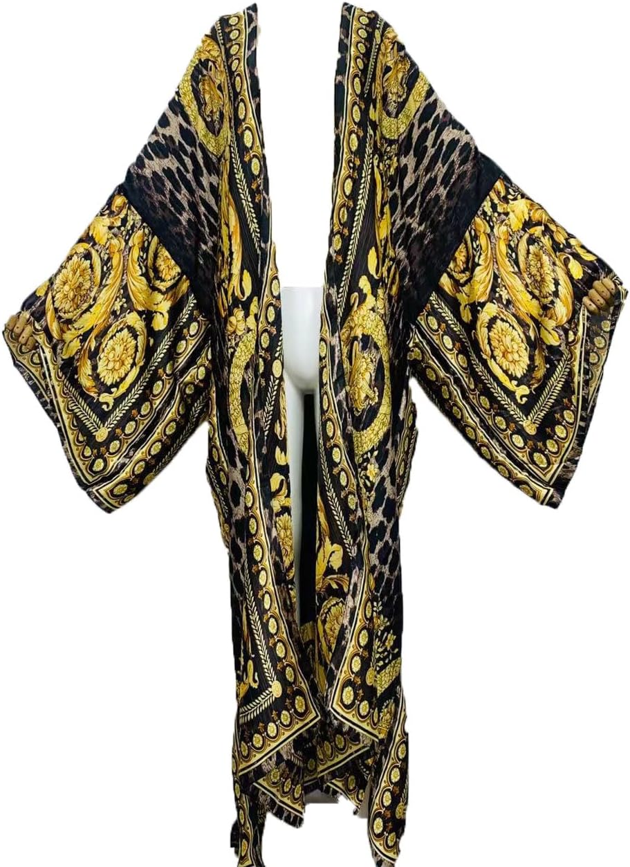 Summer Silk feeling beach cover up Women Cardigan fashion sexy Boho African Holiday party long Sleeve Robe kimono Kaftan