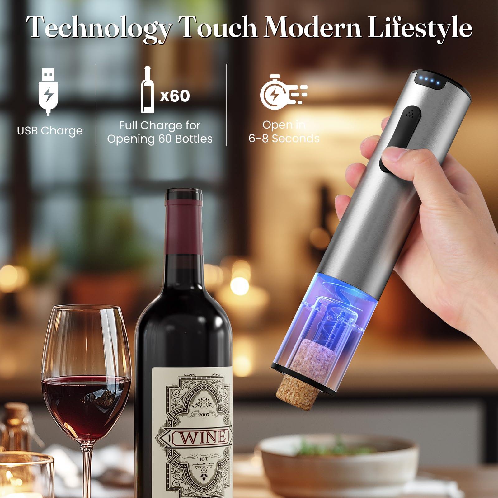 Abrebotellas de vino eléctrico, abridor automático de vino con cortador de papel de aluminio, tapón al vacío, vertedor, abridor de botellas de vino recargable, recuerdo de fiesta, regalo de 2