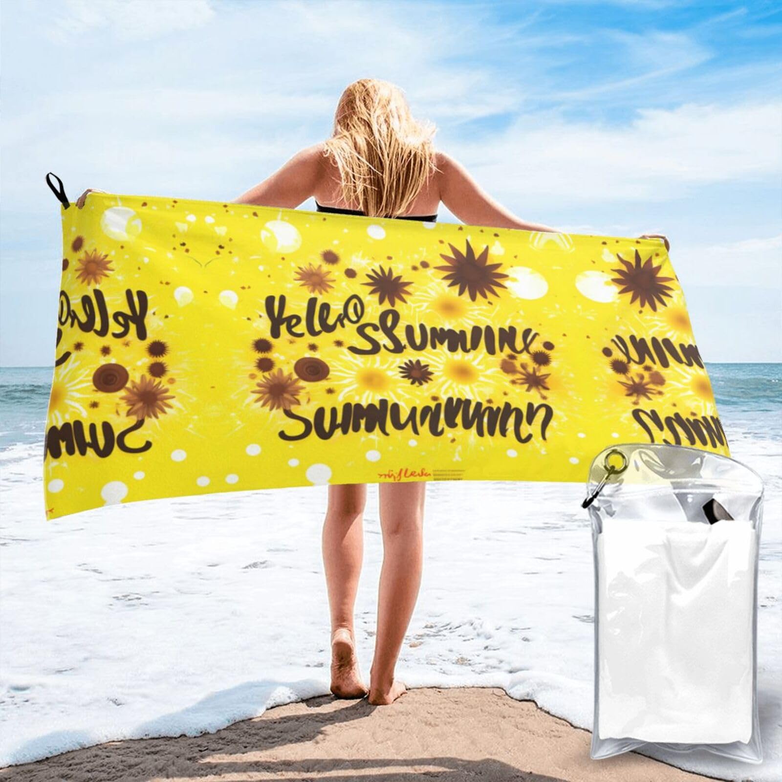 WYCZHY Goodlooking Hello Nice Sunshines Print Beach Towel Soft Quick Dry For Spa Pool Gym Vacation Travelers Women Men Adults Sauna Gift