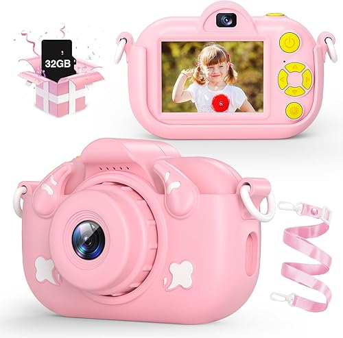 Cámara para niños, cámara de video digital HD 1080P para niños y niñas, cámara selfie de 32 MP para niños de 3 a 9 años, cámara portátil de juguete