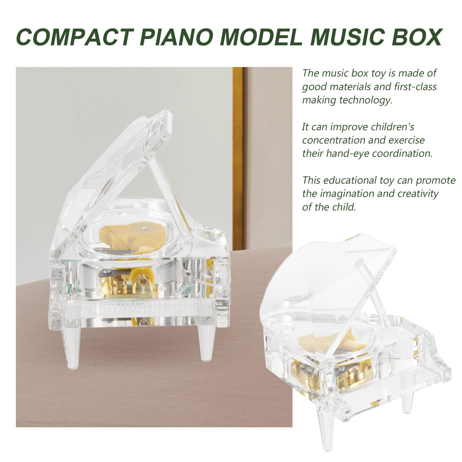 Homoyoyo Caja Musical de Piano Transparente de Cristal Adorno Decorativo para Escritorio y Hogar Caja de Música Portátil para Figura Delicada Música Clásica Obsequio Infantil