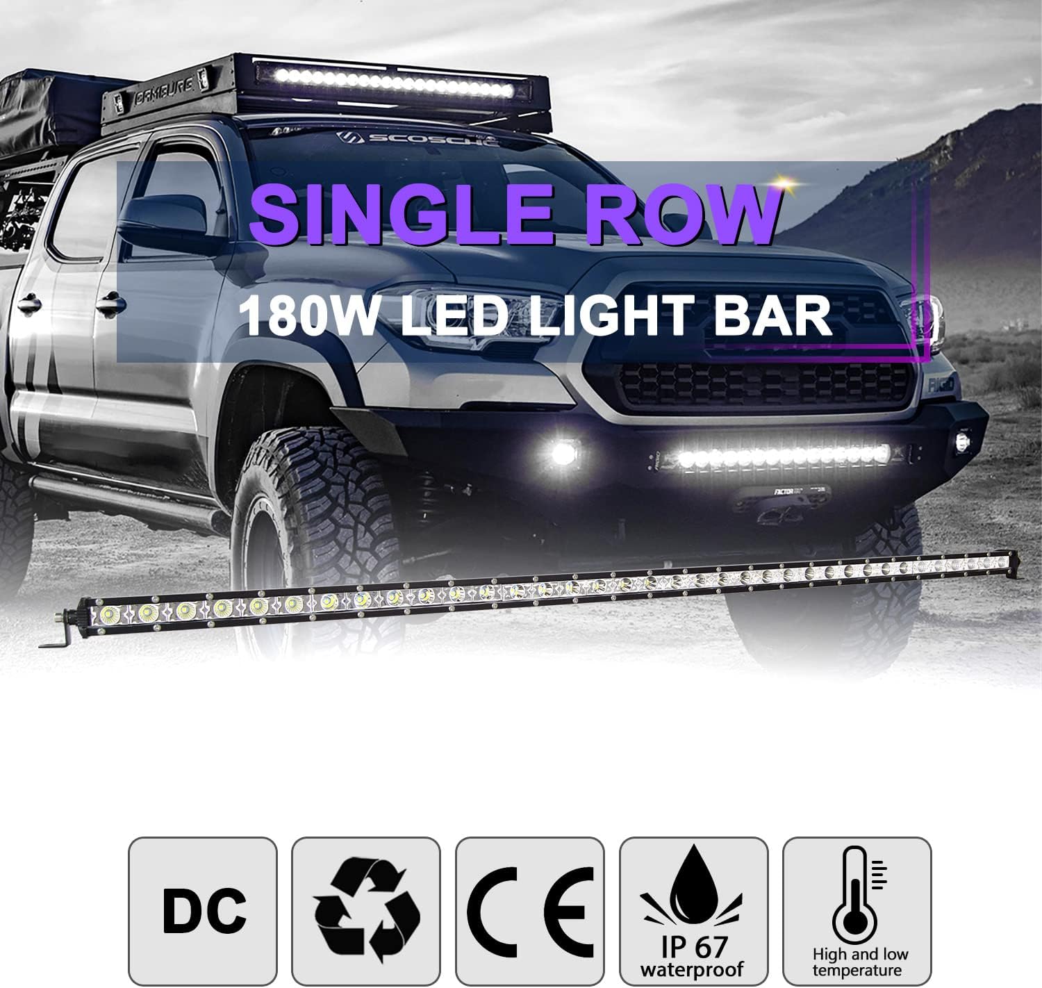 Willpower 37 inch 180W Single Row LED Light Bar Low Profile Ultra Thin Slim Mini Spot Flood Combo Beam Off Road Driving Lights Led Fog Lights Boat Lighting ATV SUV UTV Truck