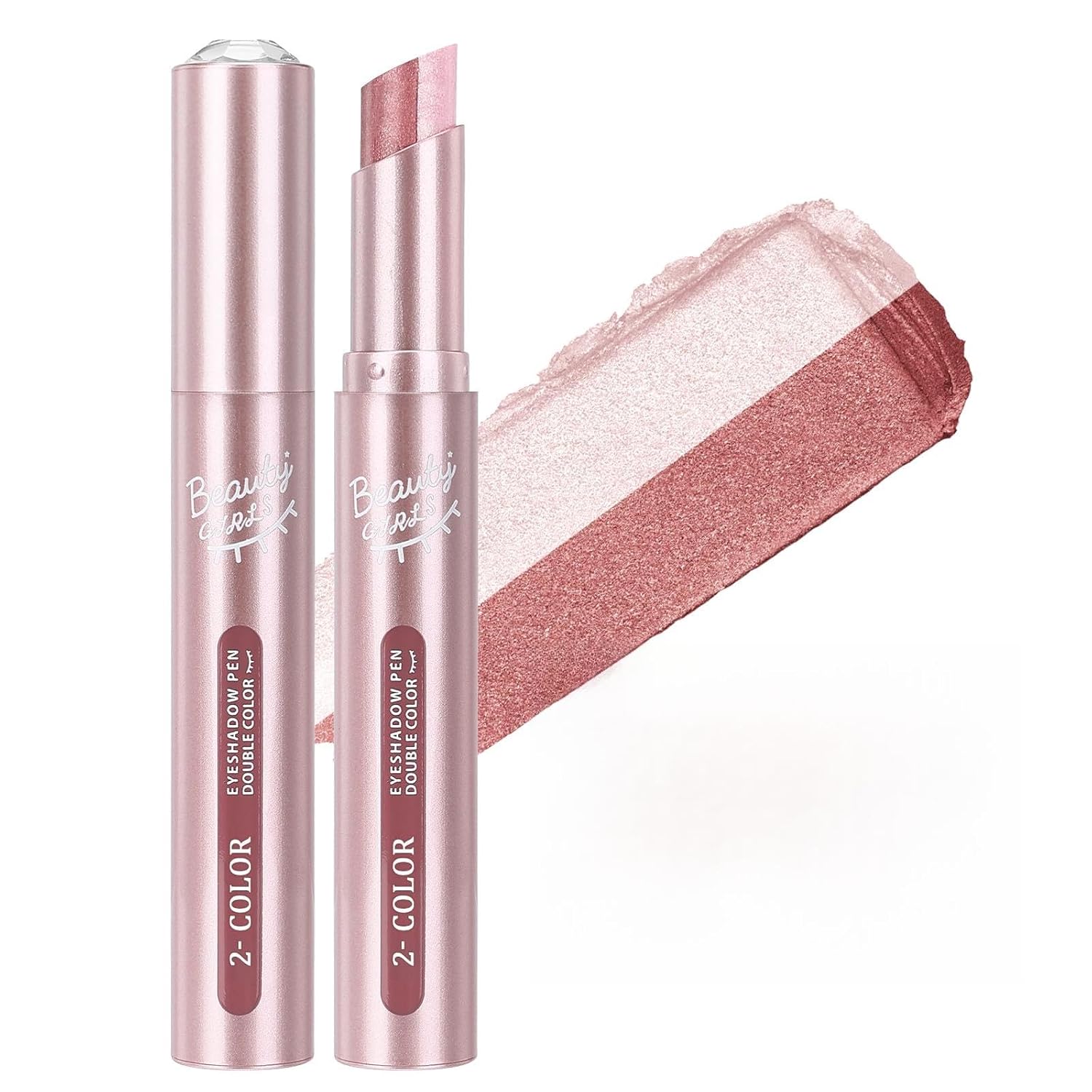 2 Color Matte Gradient Glitter Eyeshadow Stick, Cream Blendable Metallic Shimmer Eye Shadow Pencil, Natural Long-Lasting Eye Makeup Pen for Daily Makeup, 01# Plum Shimmer