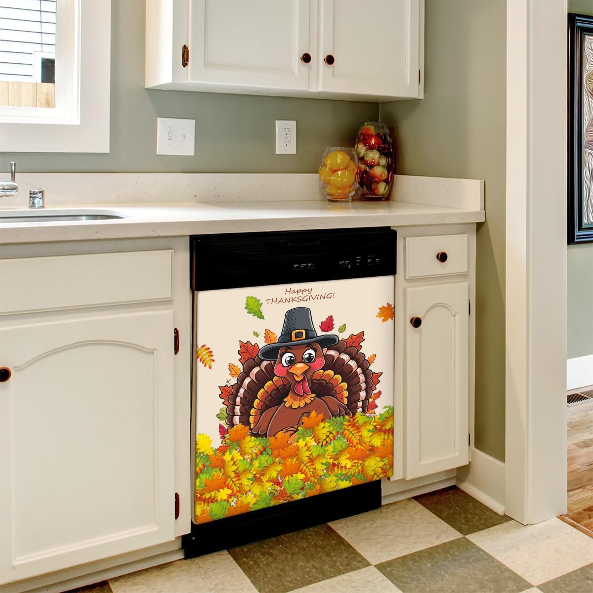 Thanksgiving Leaf Turkey Dishwasher Magnet Cover Magnetic Dishwasher Decorative Cover Front Dishwasher Door Covers Reuseable Dishwasher Covers Decal Decor for Kitchen Home Appliances Gift 23" X 26"