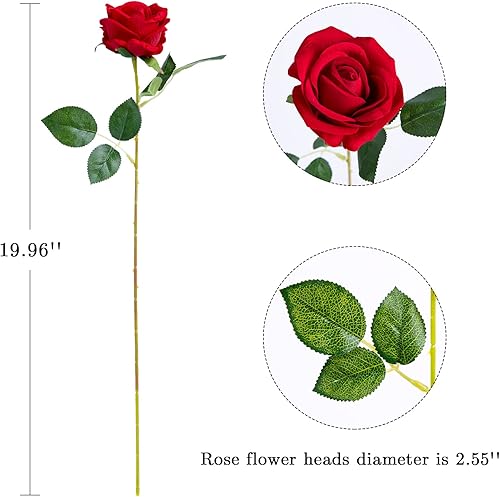 Miniatura 4 de Hawesome 12 rosas artificiales de seda, ramo de rosas falsas, tallo largo para decoración del hogar, boda, fiesta (rojo)