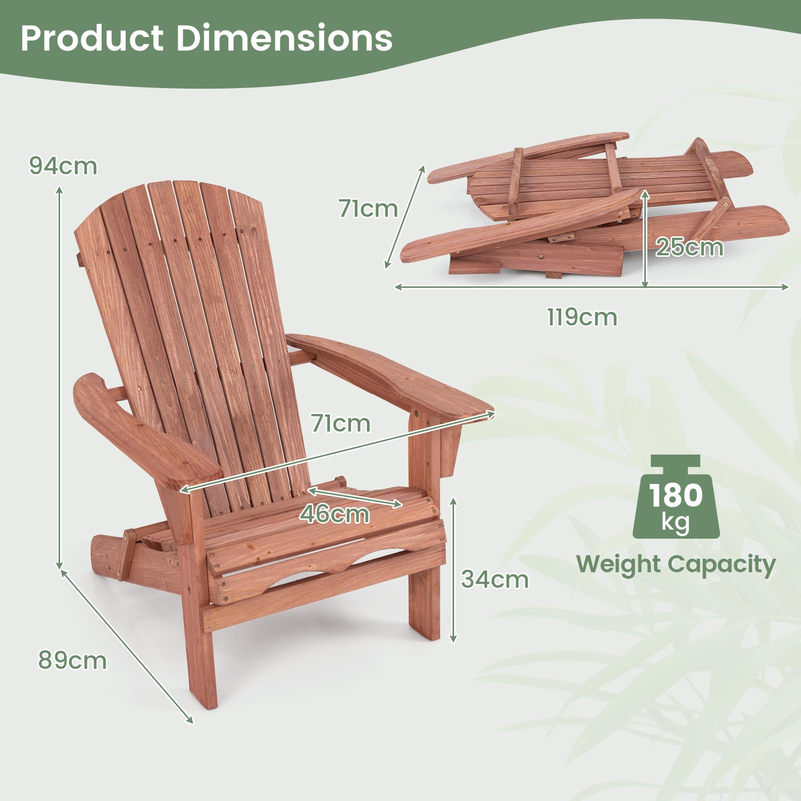 GIANTEX Set di 2/4 Sedie Adirondack Pieghevoli, Sedia da Esterno con Telaio in Legno di Abete, Schienale Alto e Braccioli Ergonomici, Sedia Adirondack per Patio Giardino Cortile Campeggio (1, Giallo)