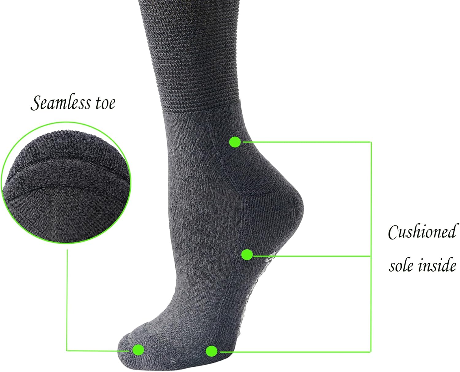 Yomandamor 4 Pairs Womens Diabetic Bamboo Rayon Knee-Hi Seamless Socks Black Long Lace Non-binding Sock,9-11 - Image 4