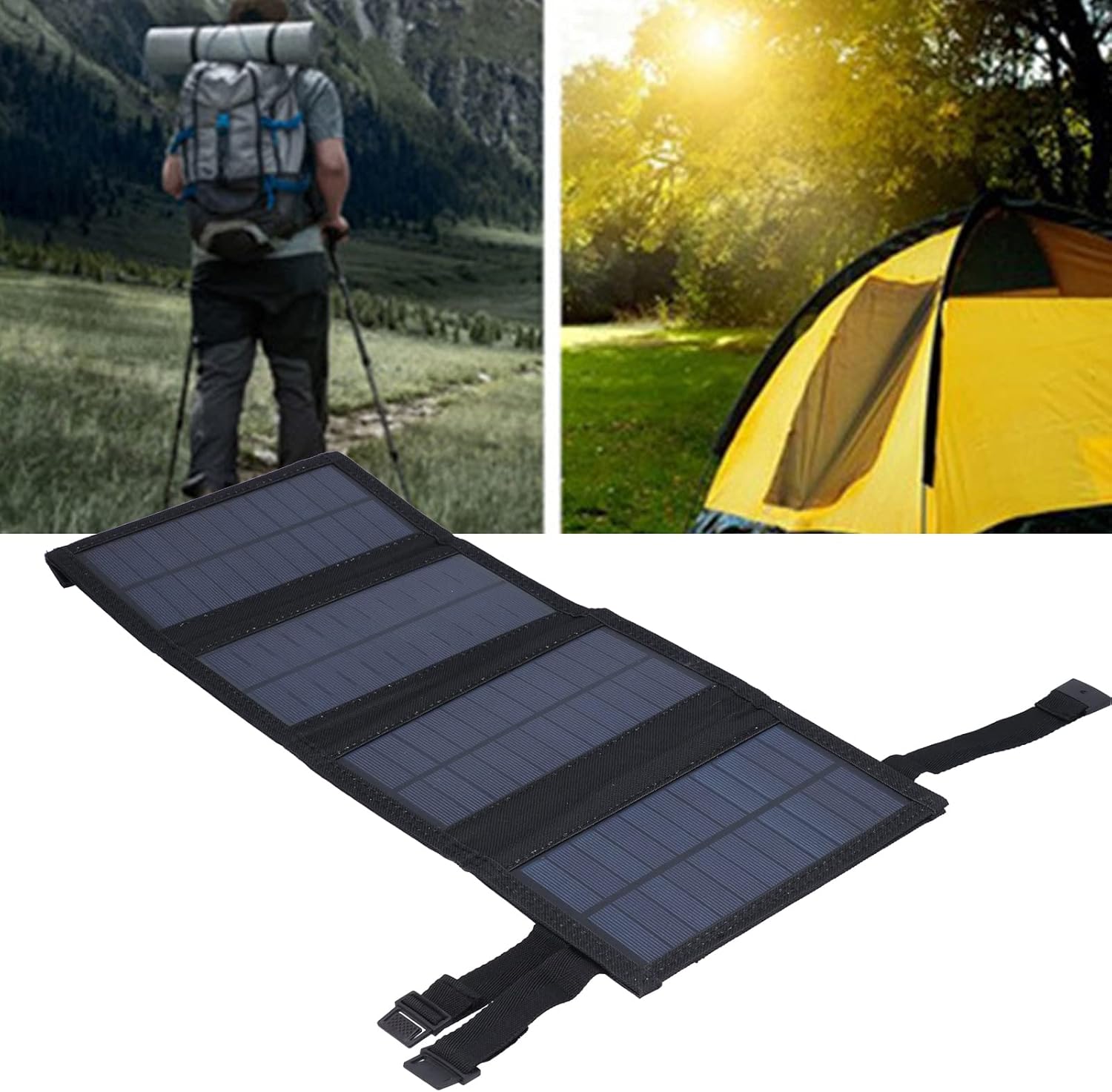 20W USB Solar Panel Foldable Portable Polycrystalline Silicon Solar Cell, Outdoor Charger, Suitable for Outdoor Camping and Travel (Black)