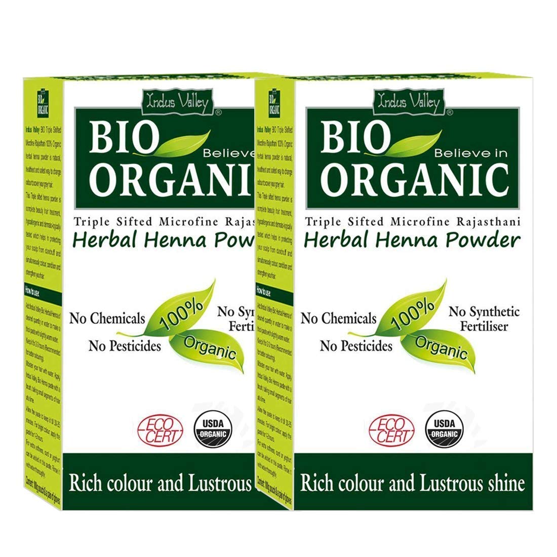 Indus Valley Bio Organic Natural Henna Hair Color For Grey Hairs -100gm (Herbal Henna Powder)