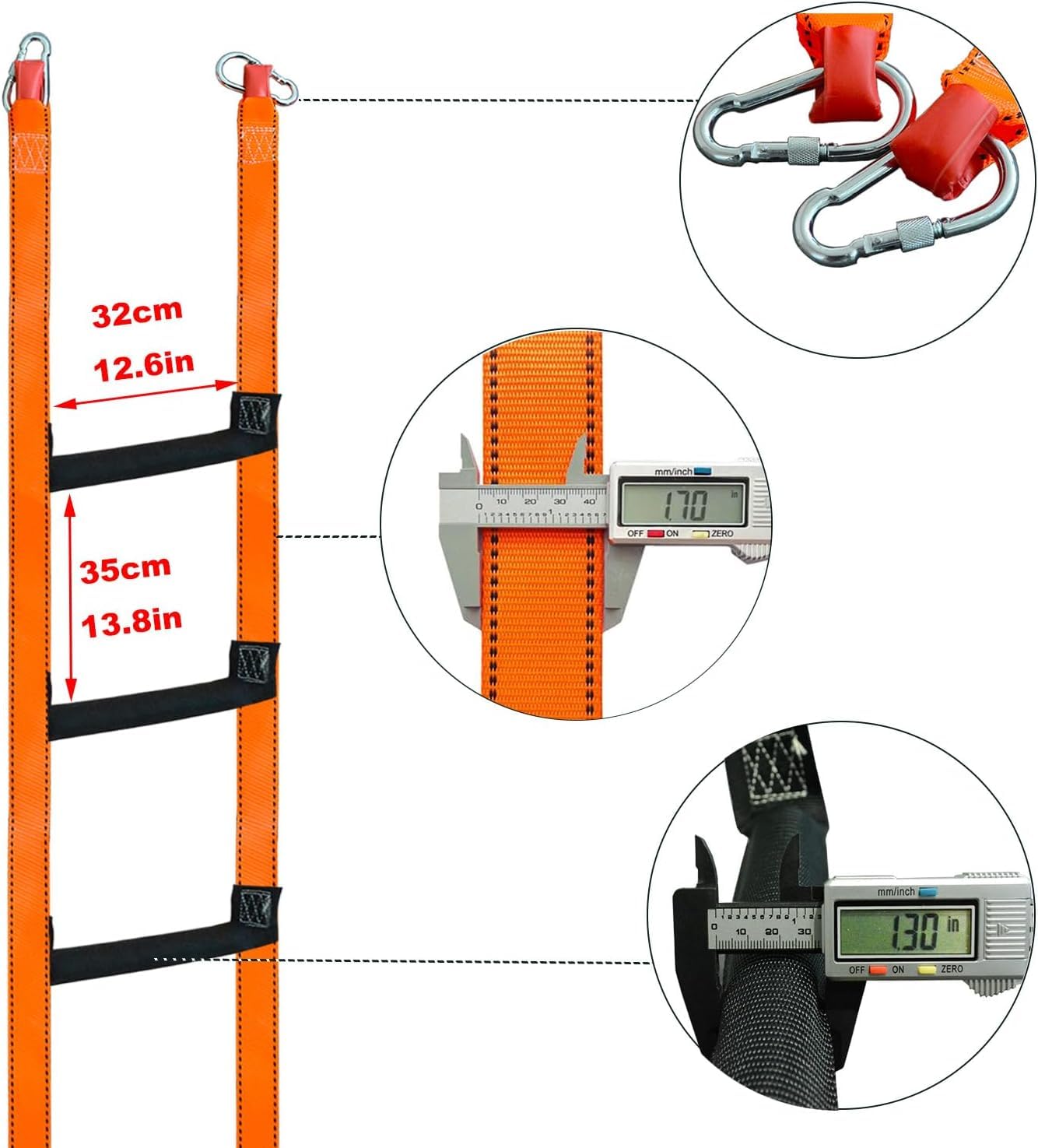 Escalera de Emergencia Resistente al Fuego con 2 Mosquetones - Escapada Portátil, Soporte Máximo 600kg para Hogar y Edificio (15M)