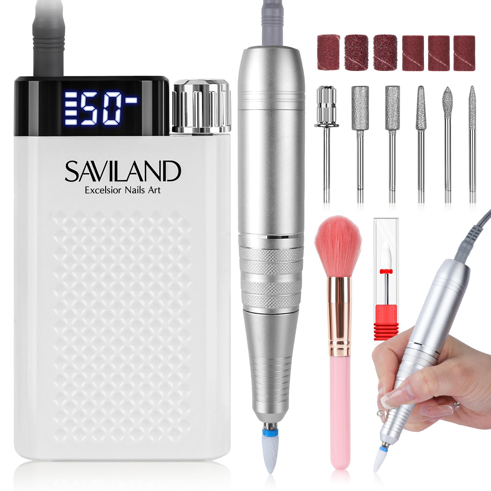 SAVILAND Nail Drill Professional: 50000RPM PRO Nail Drill Machine - 2024 Model,Amazing Faster Removel Any Acrylic Nails, Powerful & Anti Shaking|Perfect Choice for Nail Salon & Pedicure