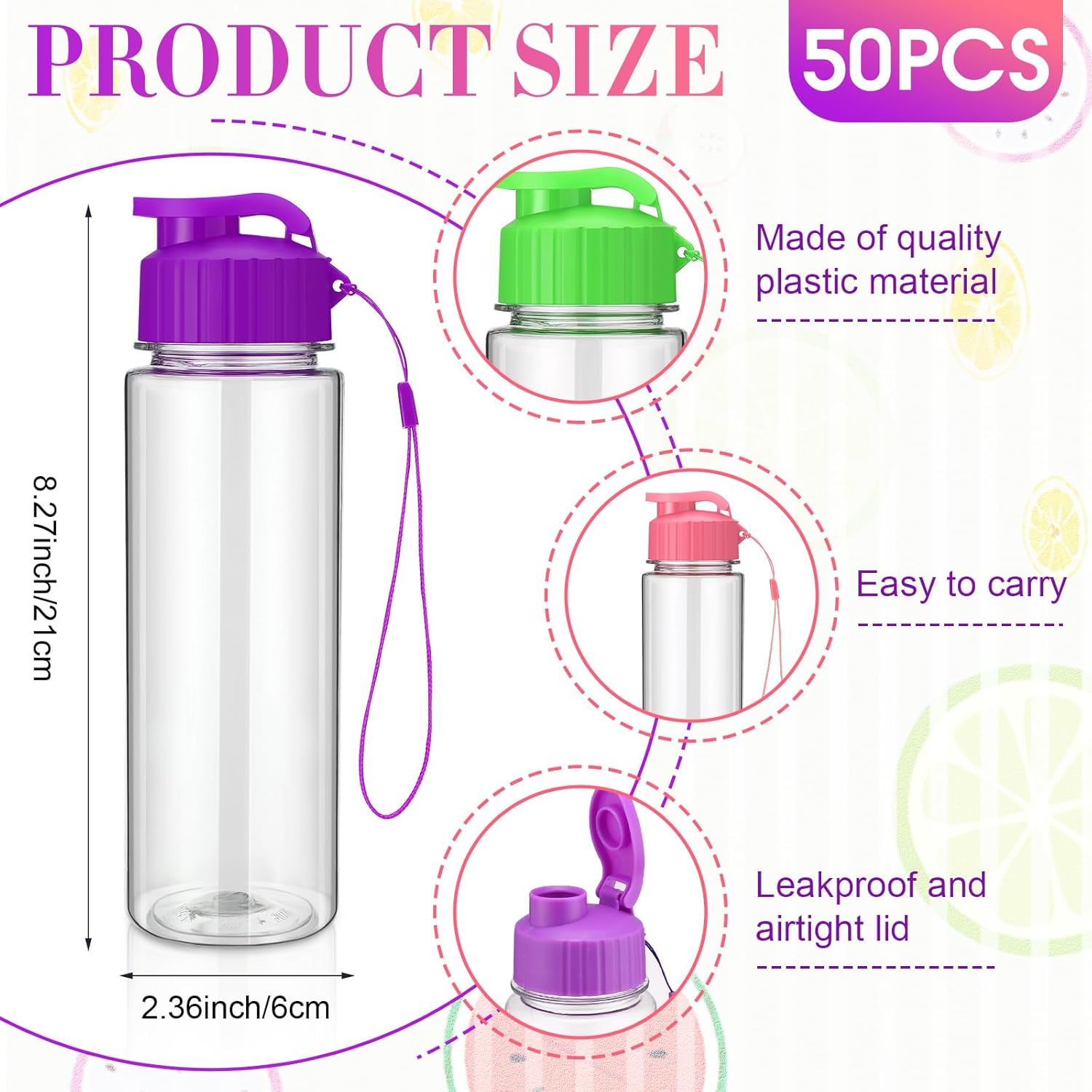Domensi 50 Pieces Plastic Water Bottle Bulk 17 oz Sports Adults Reusable Large Water Bottles with Leak Proof Flip Top for Adults Fitness(Multicolor) - Image 2