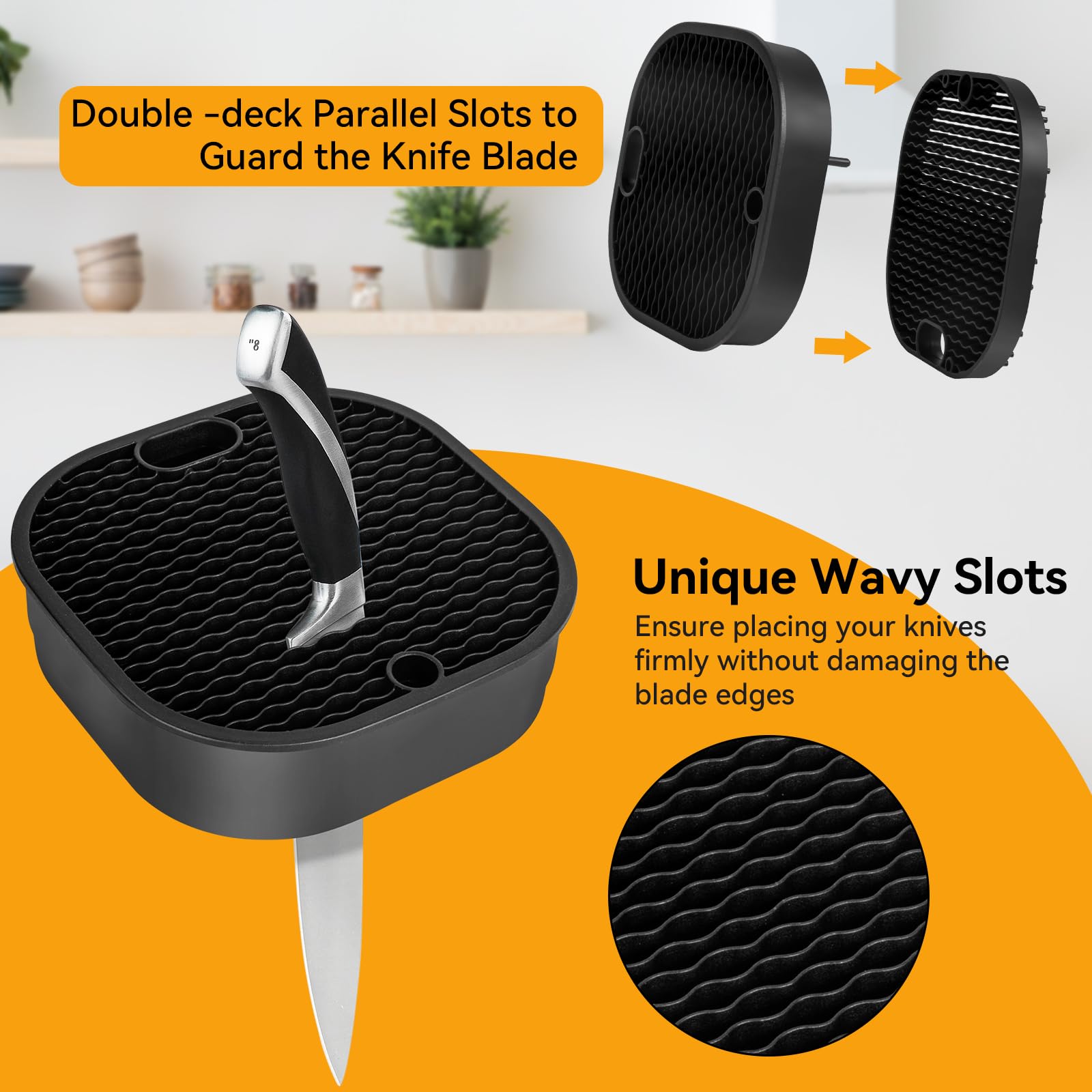Ceppo Coltelli Universale Ninonly Rotondo Porta Coltelli Cucina Contiene fino a 14 Coltelli Utensili per la conservazione Set di Organizer, Unico Slot per Proteggere la Lama Nero