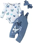 Newborn baby girl outfits Infant fall clothes long Sleeve rompers Overalls pants sets DIY headband 3pcs