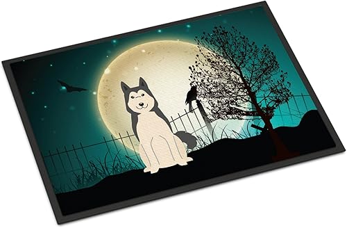 Caroline's Treasures BB2215MAT - Tapete de Halloween aterrador de Laika Spitz de Siberia Occidental de 18 x 27 pulgadas, tapete para puerta