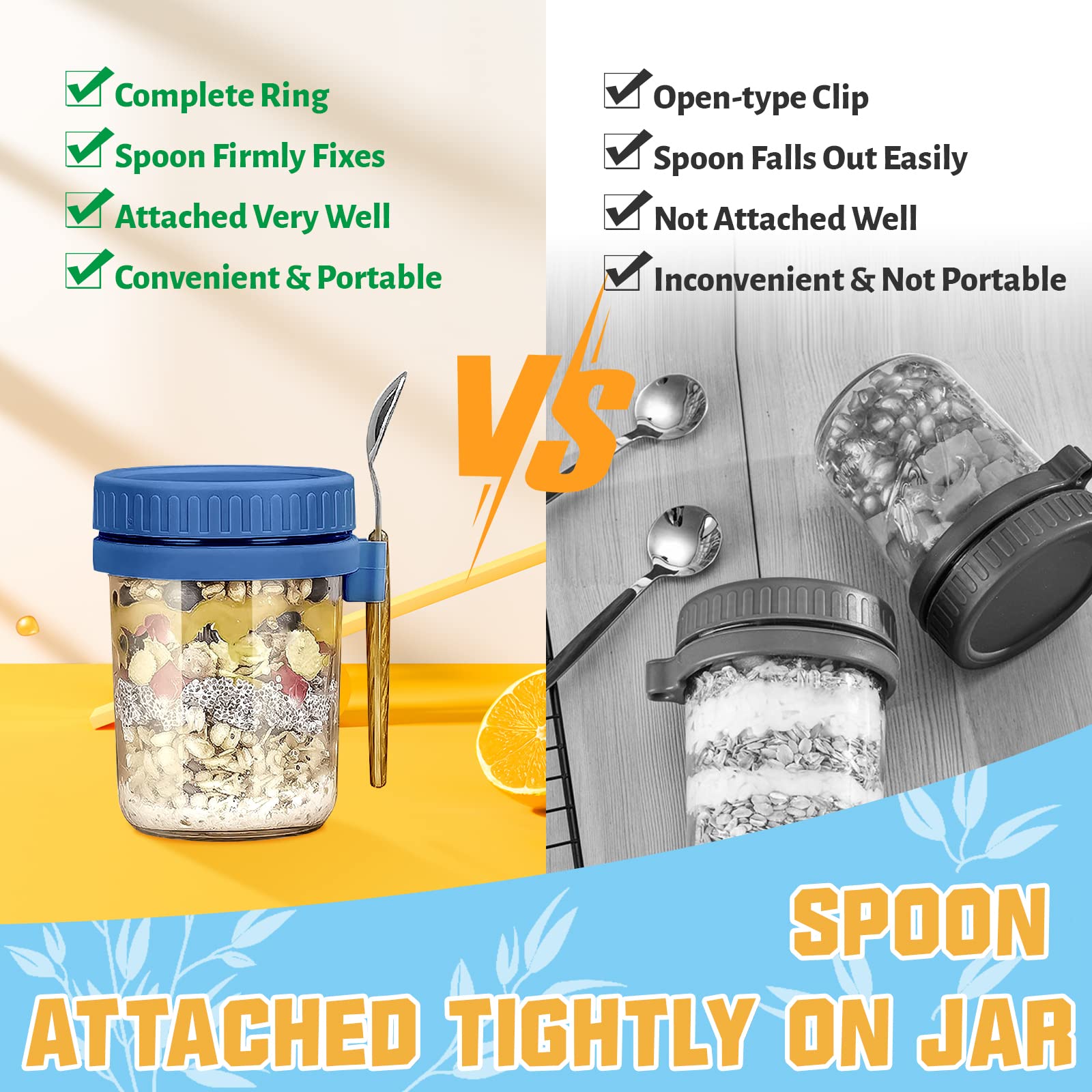 Xigugo Overnight Haver Container Bewaardoos met deksel en lepel, Overnight Haver Jars, 10 oz granen, melk, groenten en fruit Salade Opslag Container met meetmarkeringen (wit en grijs Xigugo Overnight Haver Container Bewaardoos met deksel en lepel, Overnight Haver Jars, 10 oz granen, melk, groenten en fruit Salade Opslag Container met meetmarkeringen (wit en grijs
