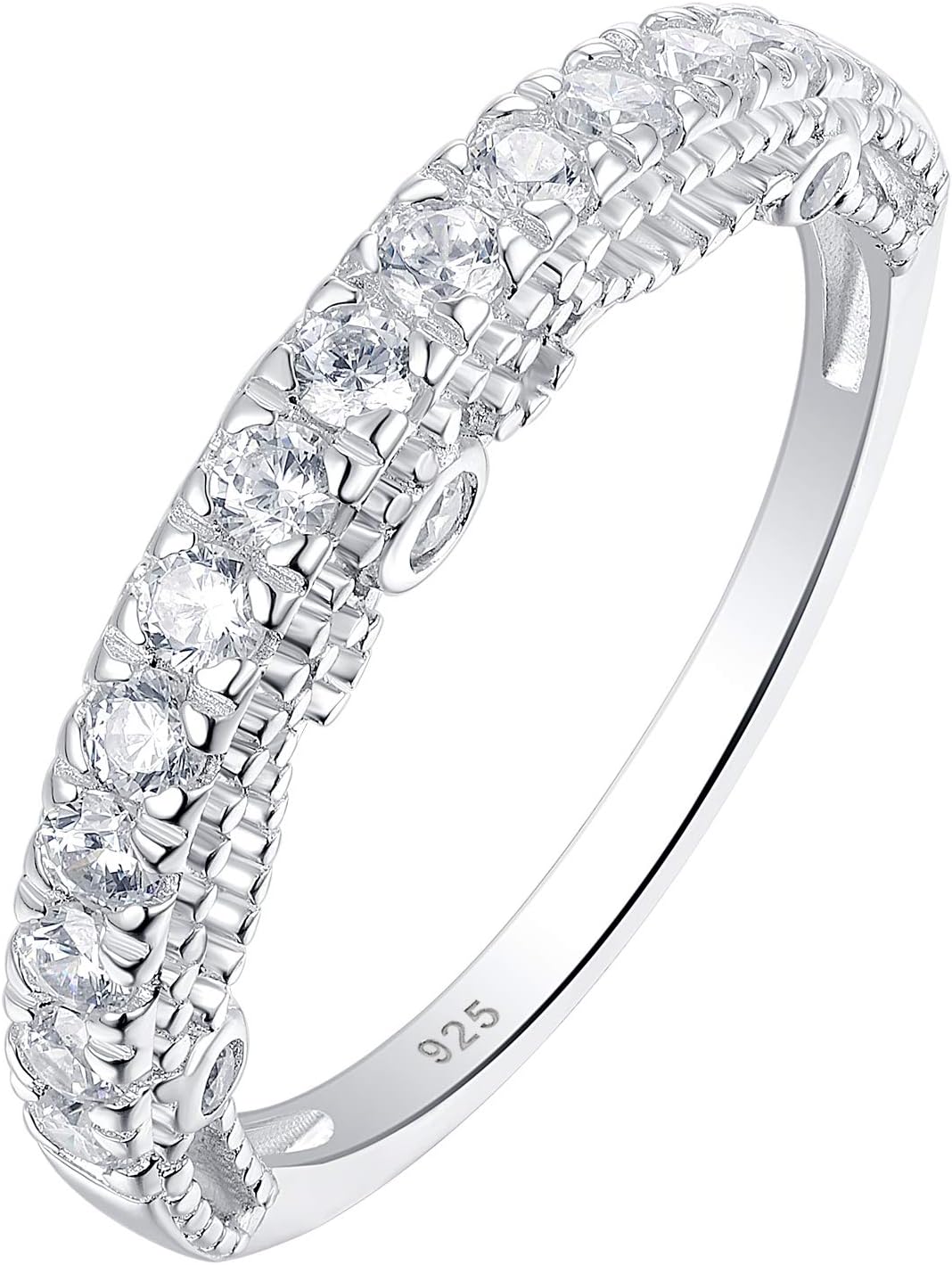 WuziwenStackable Eternity Guard Ring Enhancer for Women 925 Sterling Silver CZ Half Eternity Promise Ring for Her