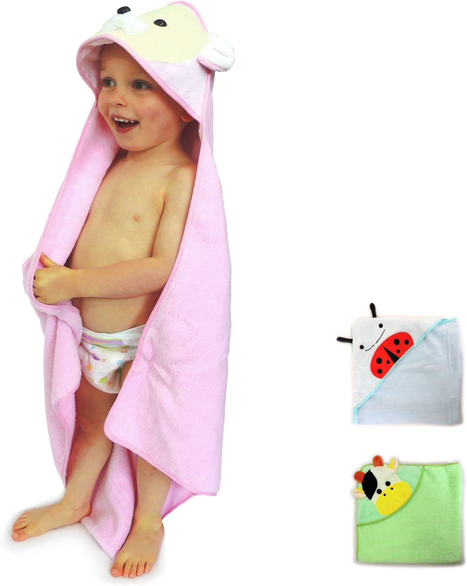 HOODED BABY BATH TOWEL 100% Cotton Premium Quality Super Soft and Cute Animal Hood Towel - Perfect For Baby Shower Gift PINK TEDDY BEAR - 1 PIECE