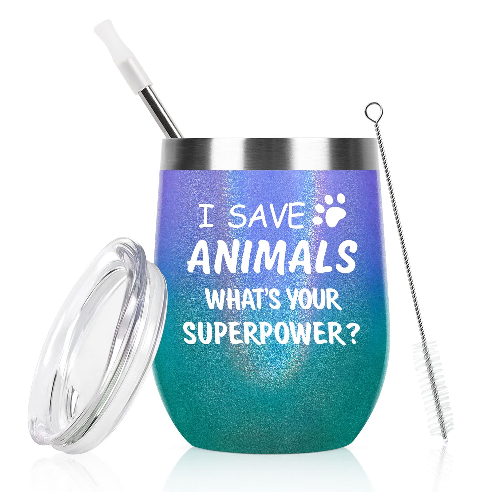 I Save Animals, What's Your Superpower? Vet Tech Gift Stainless Steel Wine Tumbler with Lid, Birthday Christmas Ideas for Veterinarian, Doctor Assistant Graduation, Friends, Coworkers(12oz, Gradient)