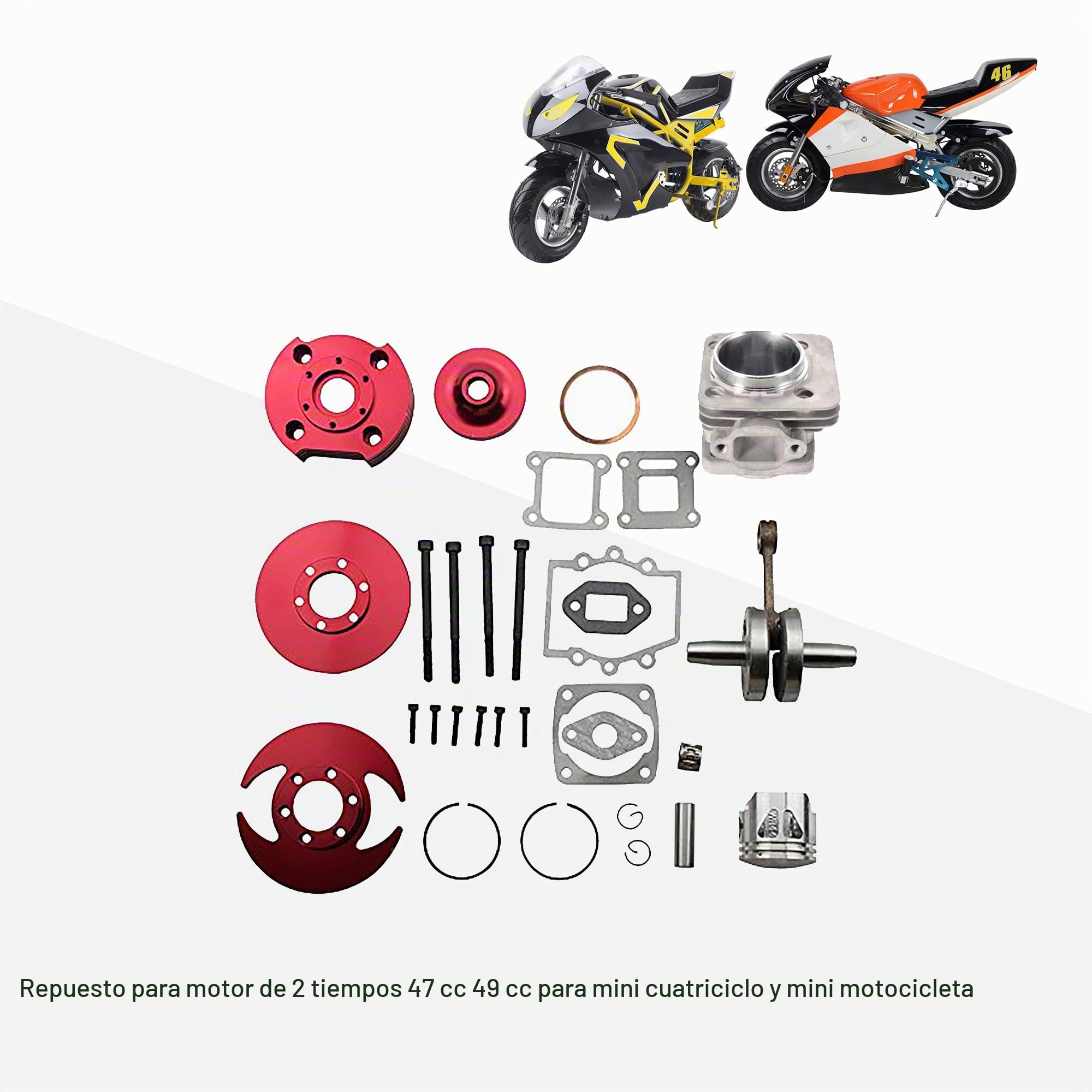 GOOFIT Big Bore 53cc 54cc cigüeñal Kit Superior de 44mm Pistón reemplazo para 49cc 2 Tiempos de Motor Pocket Bike ATV