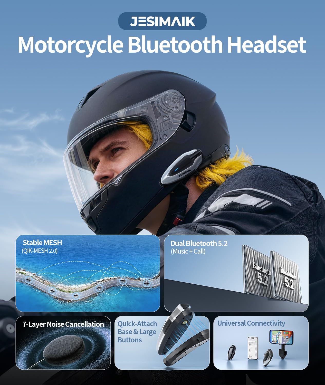 Amazon.com: JESIMAIK Motorcycle Helmet Bluetooth Headset, 10-Rider 