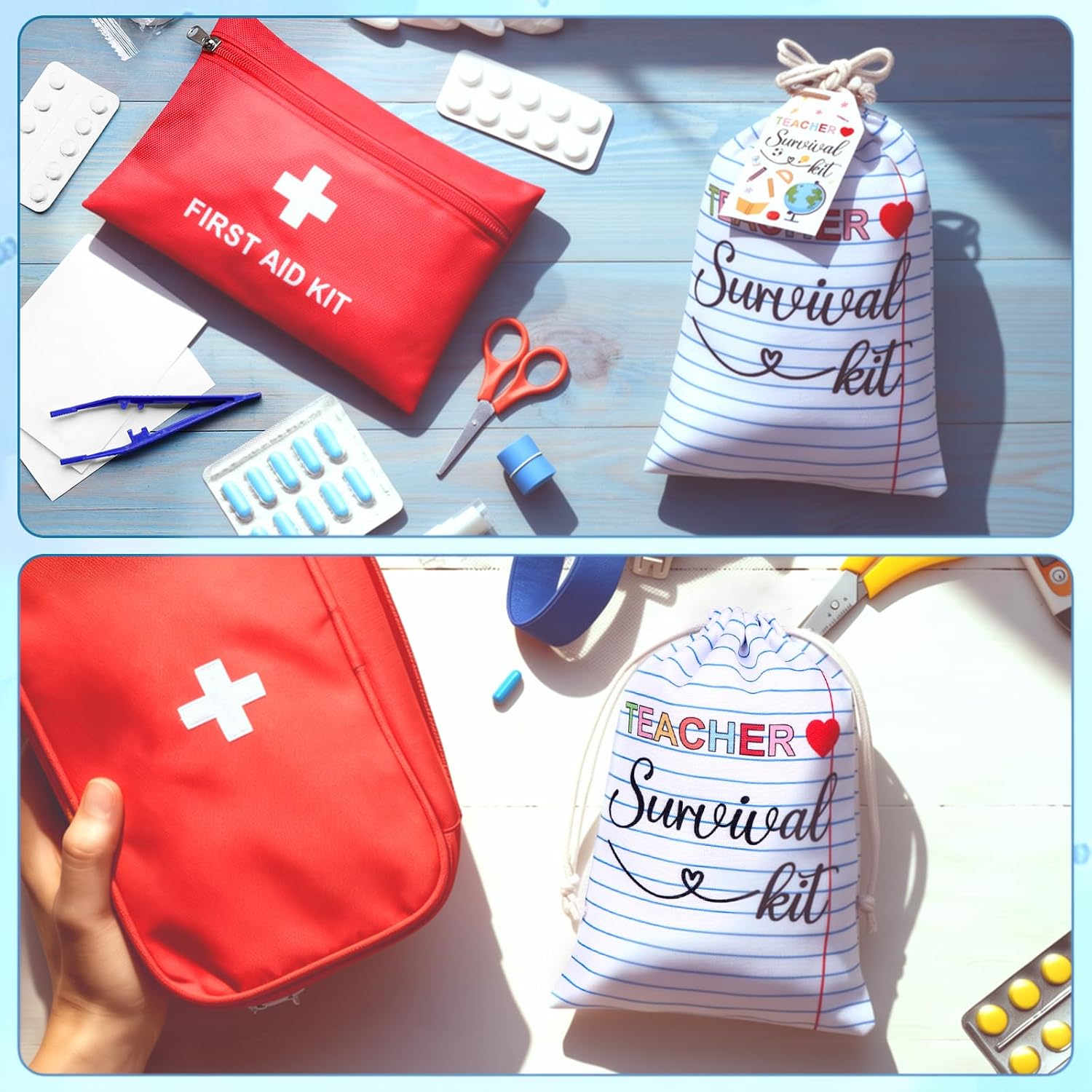 36 Sets Teacher Appreciation Gift Bags Bulk Teacher Survival Kit Drawstring Bags with Tags Ropes Teacher Appreciation Drawstring Bags Canvas Makeup Pouch for Teachers Gifts Back to School Graduation