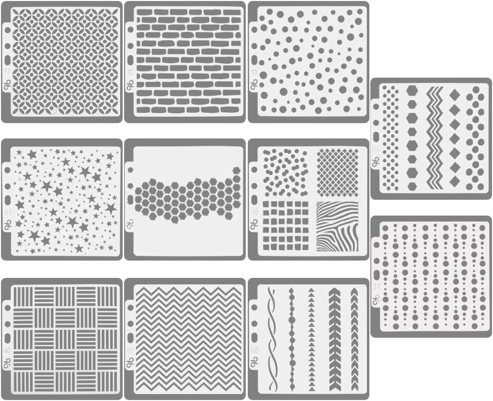 CODIRATO11 PCS Journal Stencils Set Geometric Design Planner Stencils Reusable Journal Template for Scrapbook, Diary, Writing, Craft Creations (14 * 13 cm)