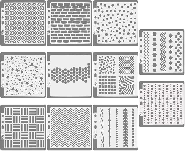 CODIRATO 11 PCS Journal Stencils Set Geometric Design Planner Stencils Reusable Journal Template for Scrapbook, Diary, Writing, Craft Creations (14 * 13 cm)